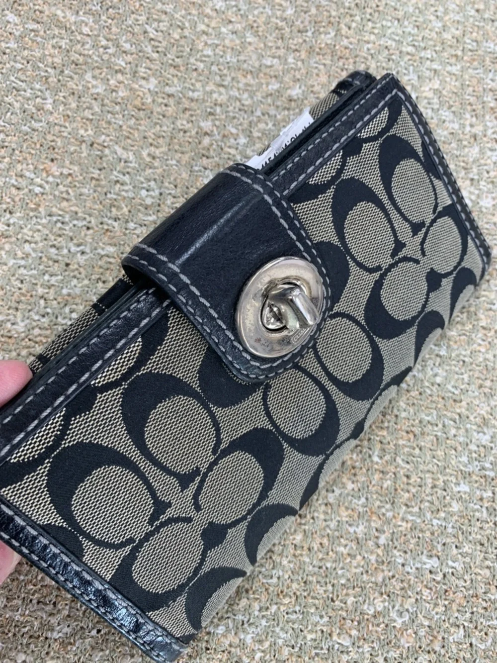 Coach Black and Tan Signature Turnlock Wallet